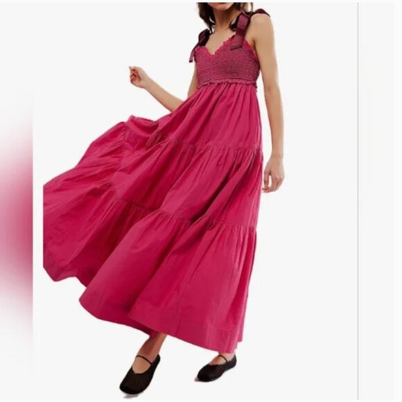Free People Bluebell Maxi Dress in Sangria Sunset Pink Cotton size M - Picture 2 of 8